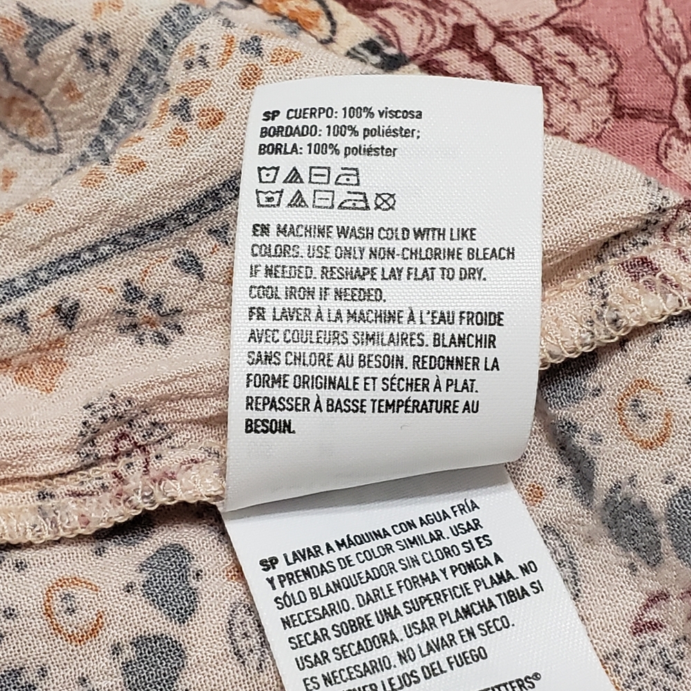SOLD-American Eagle Pink Patchwork Peasant Top Boho Embroidered Tassel Flare M - Picture 14 of 16